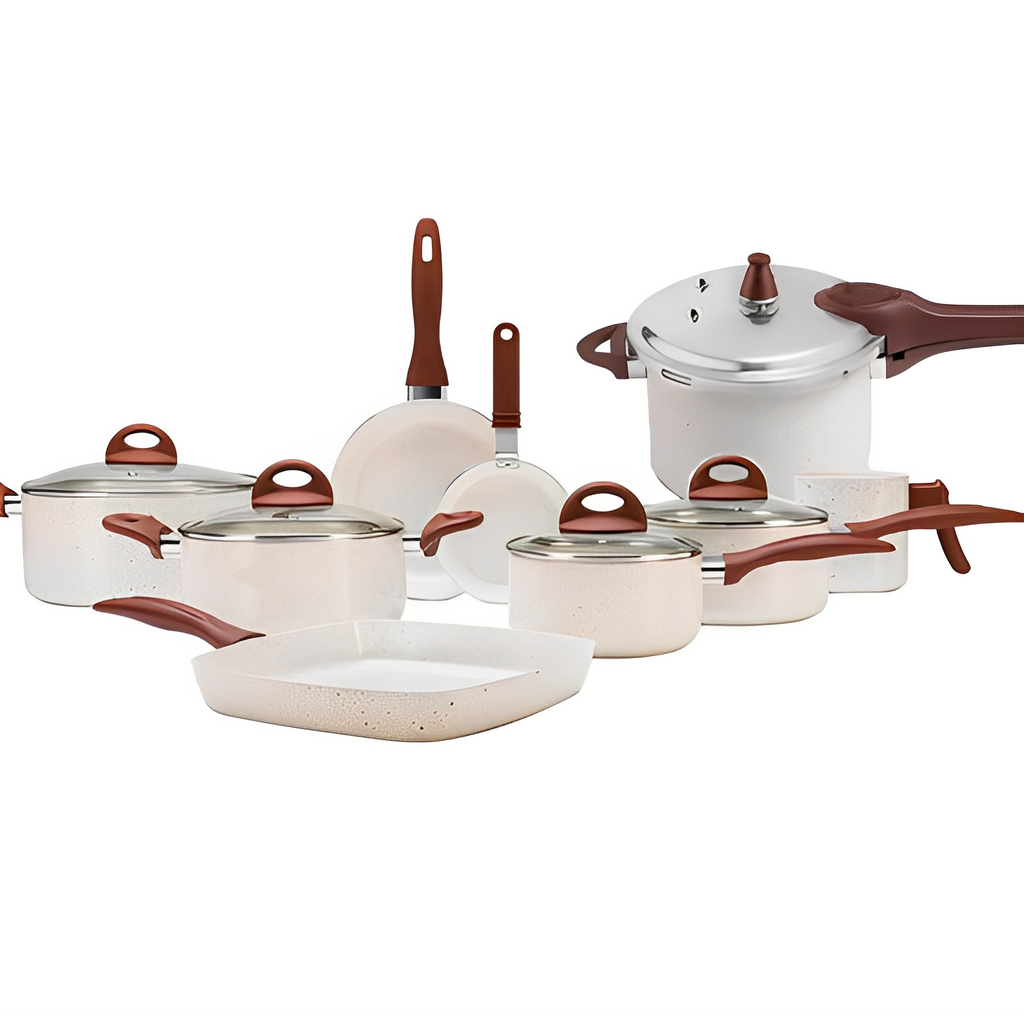 (QUEIMA DE ESTOQUE - COMPRE 5 E LEVE 22 ) - Conjunto de 22 Panelas Brimax Ceramic Premium Life Smart Vanilla