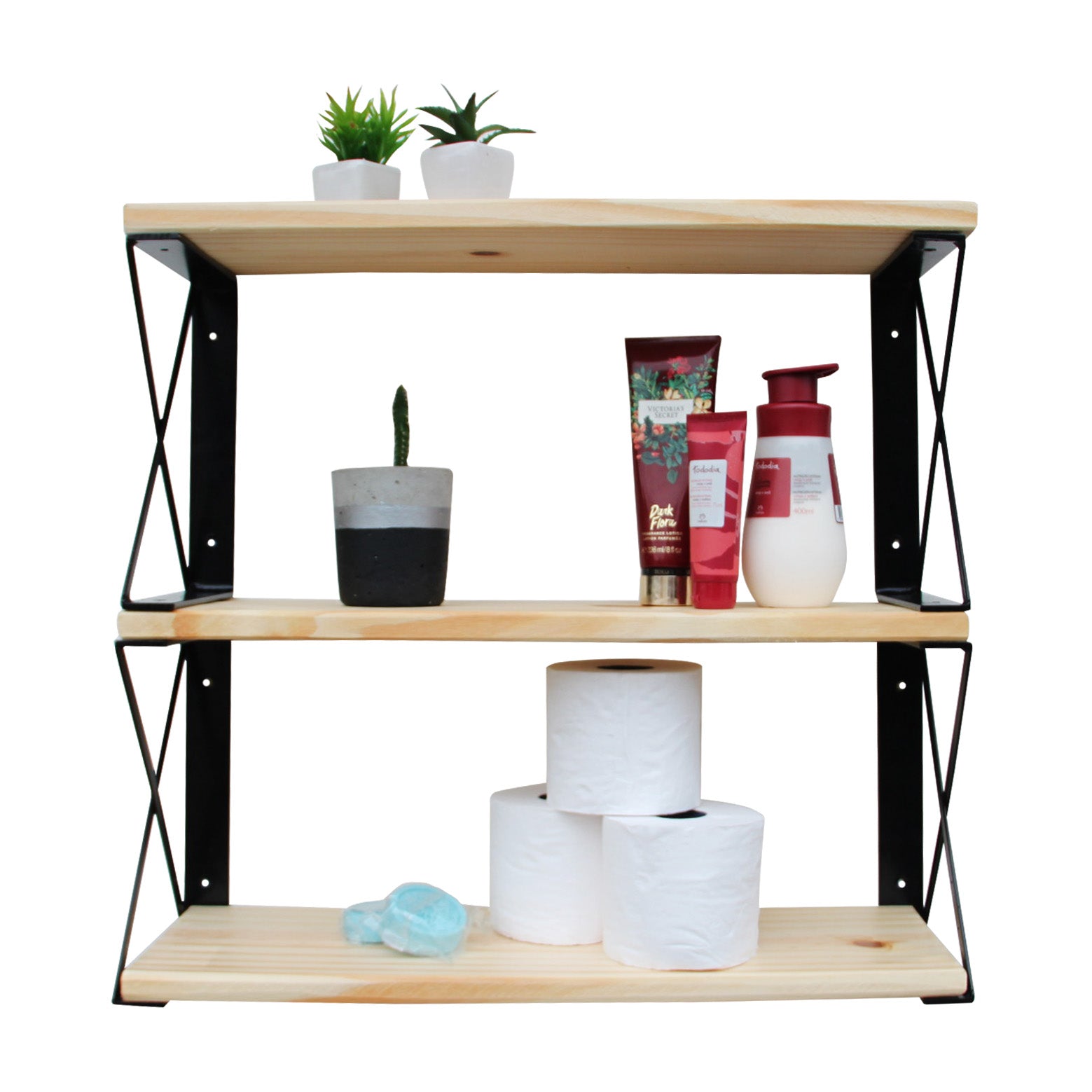 2 Kit Prateleira X Estilo Industrial Ferro E Madeira 60X20