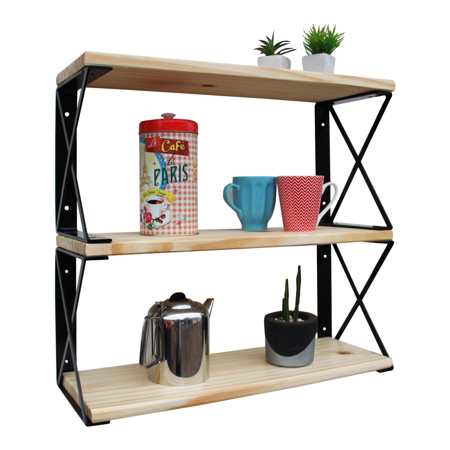 2 Kit Prateleira X Estilo Industrial Ferro E Madeira 60X20