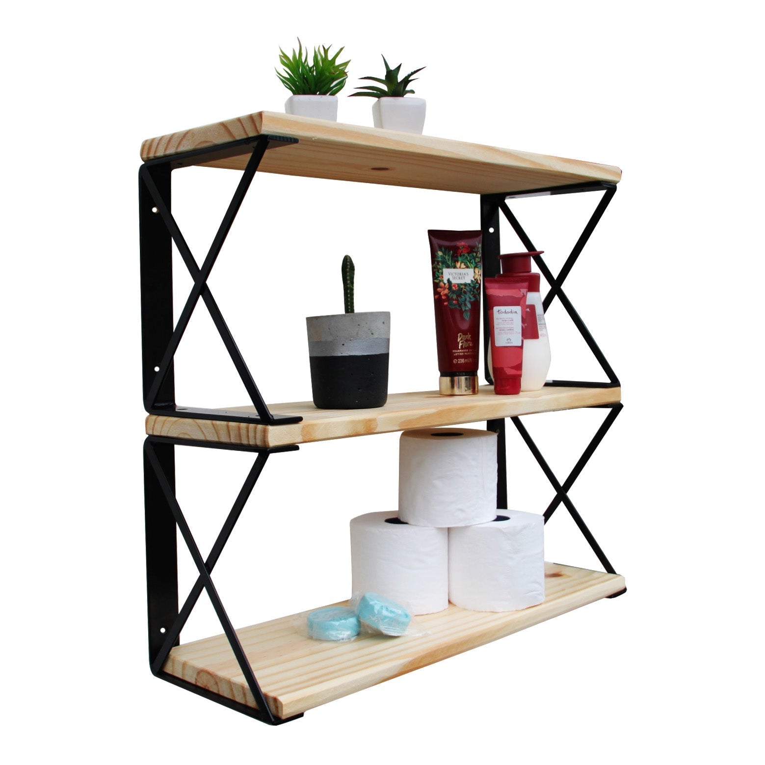 2 Kit Prateleira X Estilo Industrial Ferro E Madeira 60X20