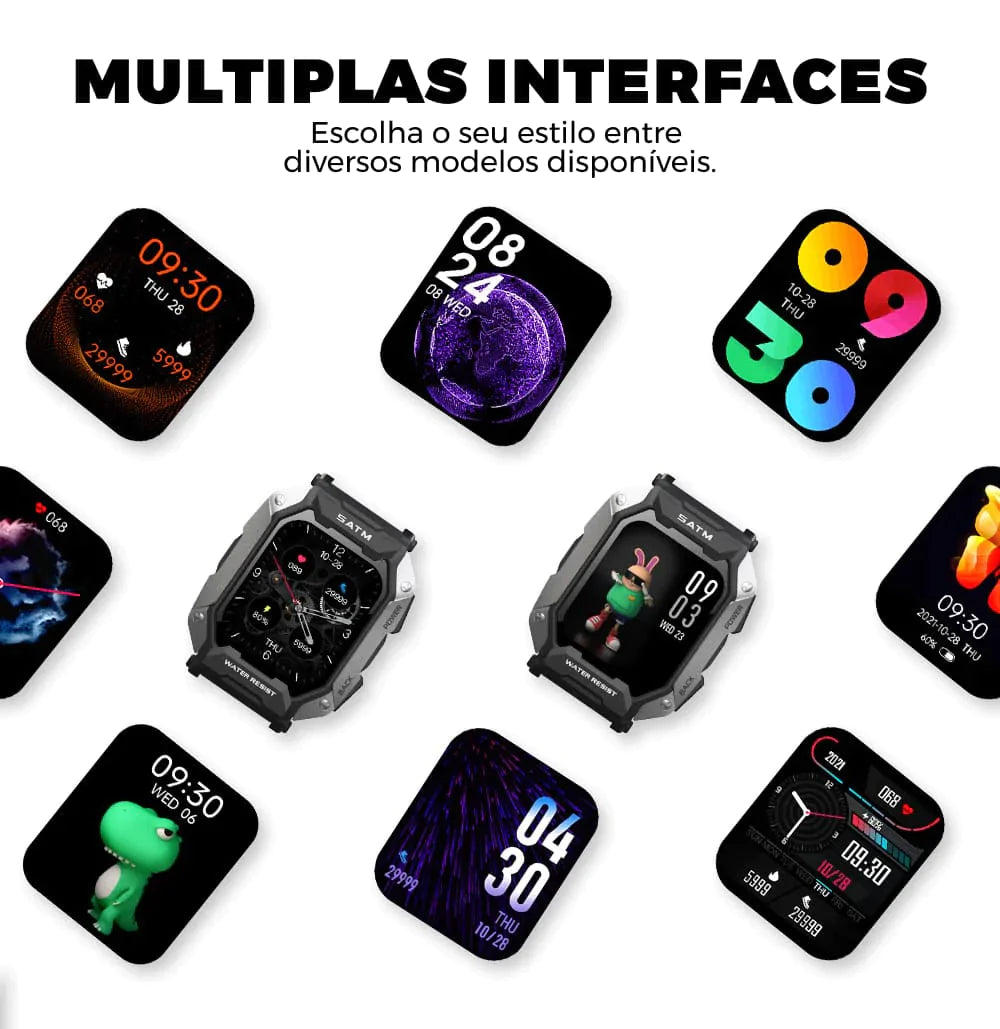 Smartwatch Militar | Prova d'Água | Fitness | Masculino