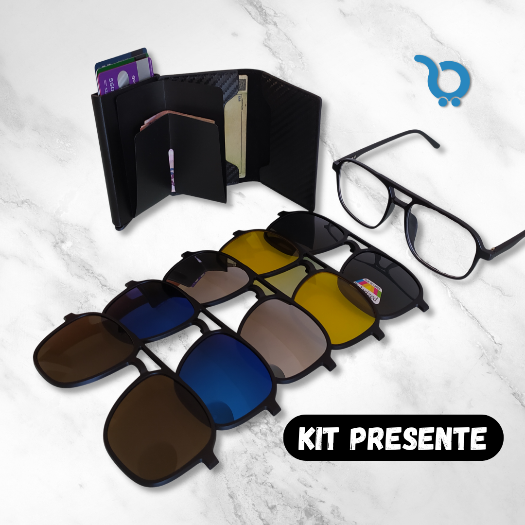 Kit Presente (Carteira com Proteção RFID + Óculos 6 em 1 Modelo FLY)