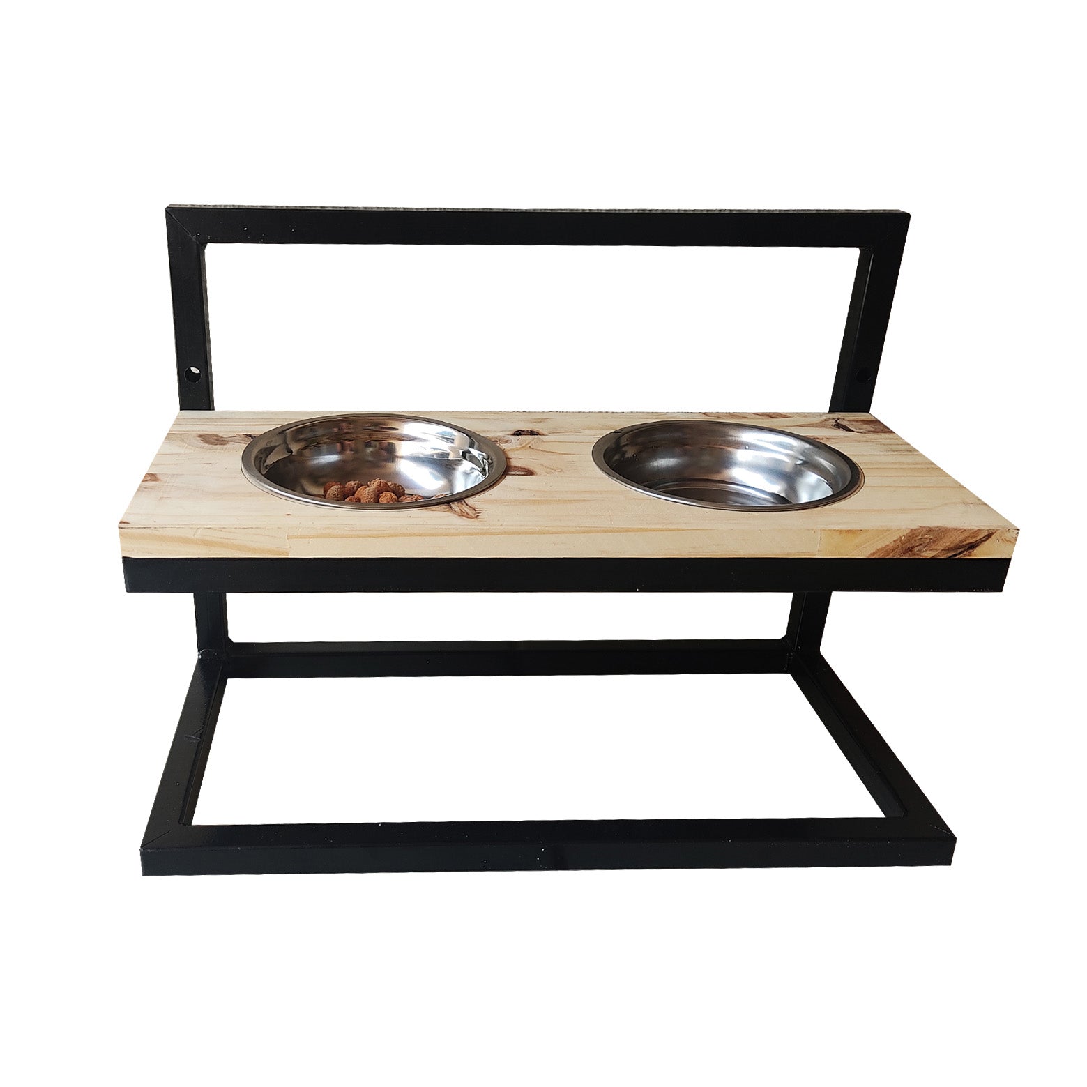 Comedouro Madeira E Ferro Ajustável Duplo Cães E Gatos