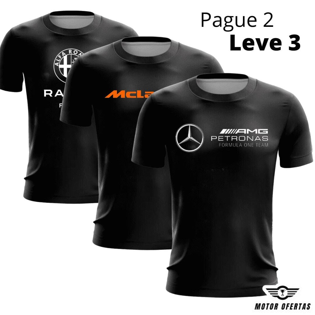 Compre 2 Leve 3 - Camisetas Pretas da F1 de Algodão