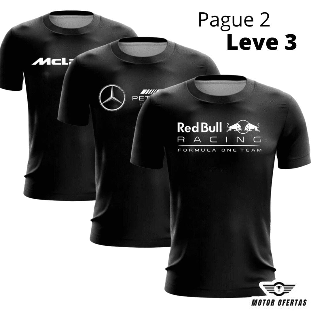 Compre 2 Leve 3 - Camisetas Pretas da F1 de Algodão