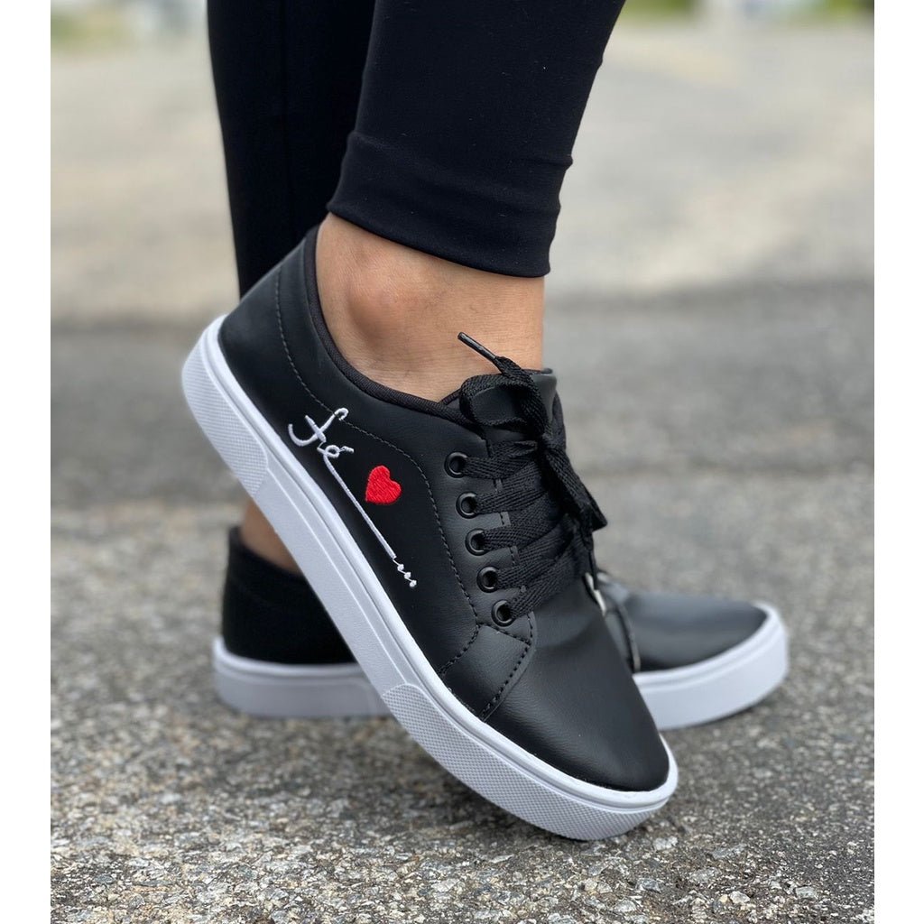 Tênis Feminino Casual Bordado Fé