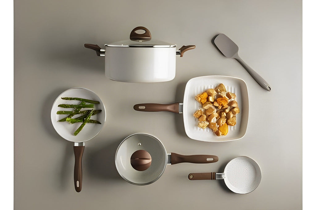 (QUEIMA DE ESTOQUE - COMPRE 5 E LEVE 22 ) - Conjunto de 22 Panelas Brimax Ceramic Premium Life Smart Vanilla