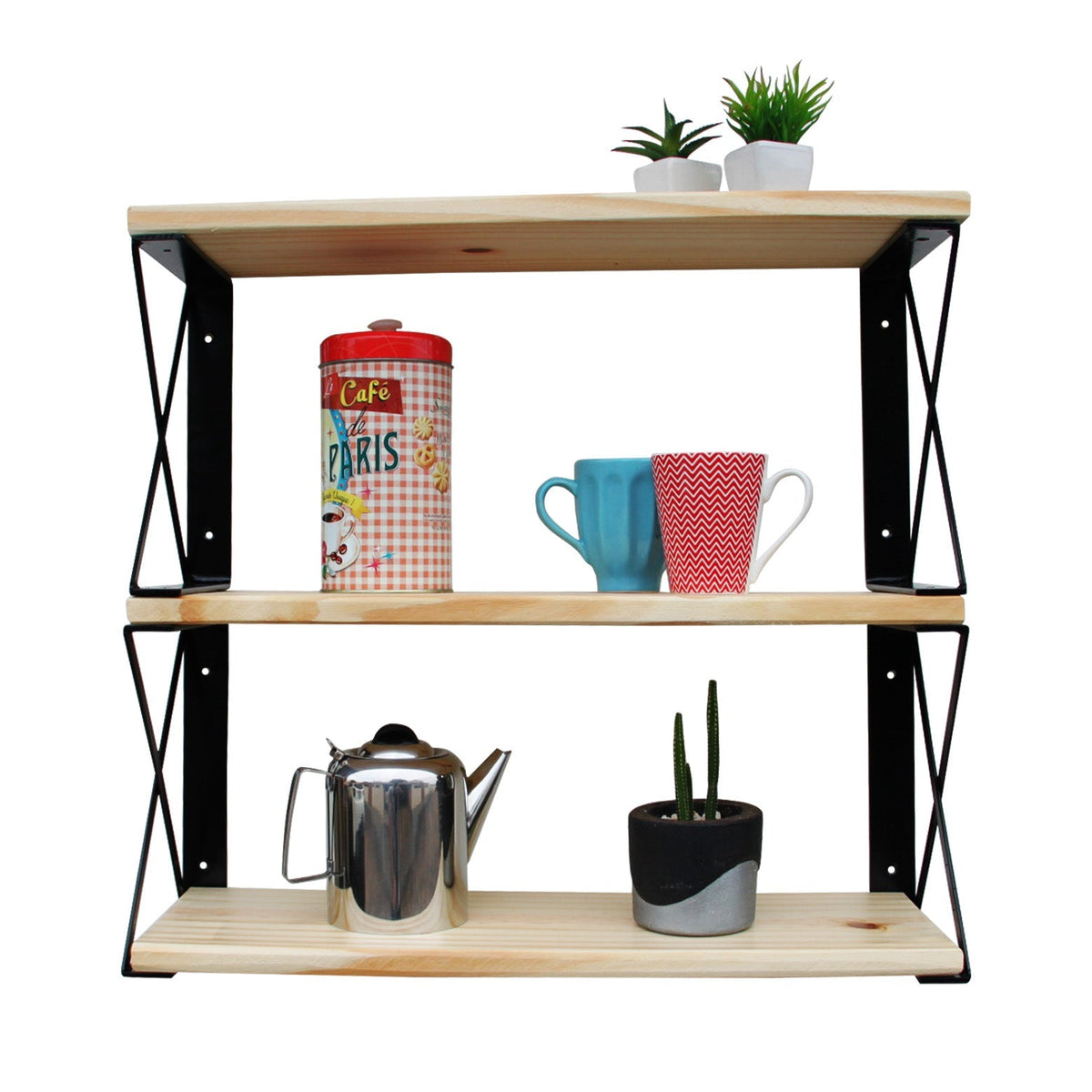 2 Kit Prateleira X Estilo Industrial Ferro E Madeira 60X20