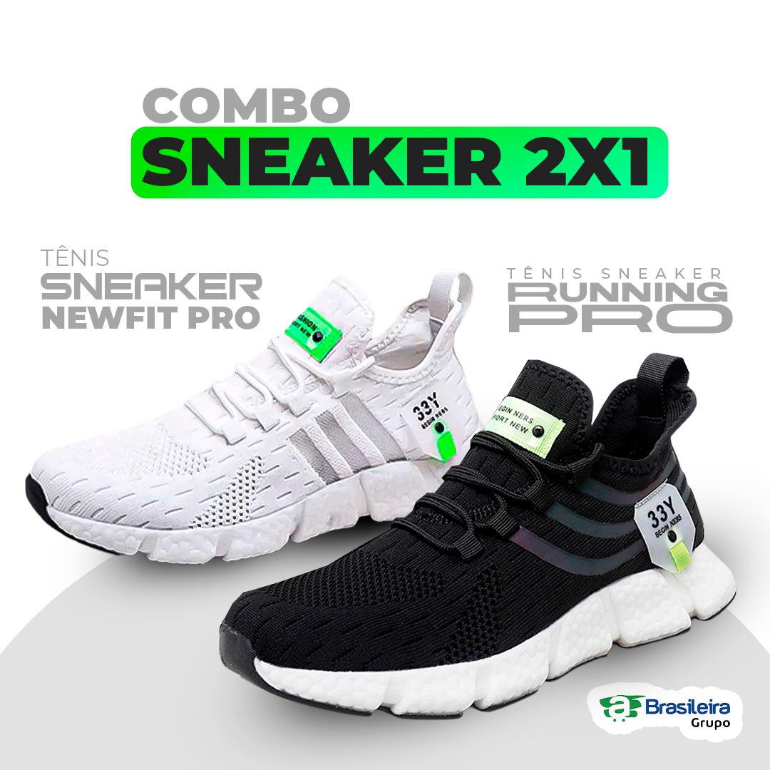 Combo 2x1 SNEAKERS PRO | TÊNIS NEWFIT PRO + TÊNIS RUNNING PRO | ENVIO IMEDIATO | FRETE GRÁTIS | 12x