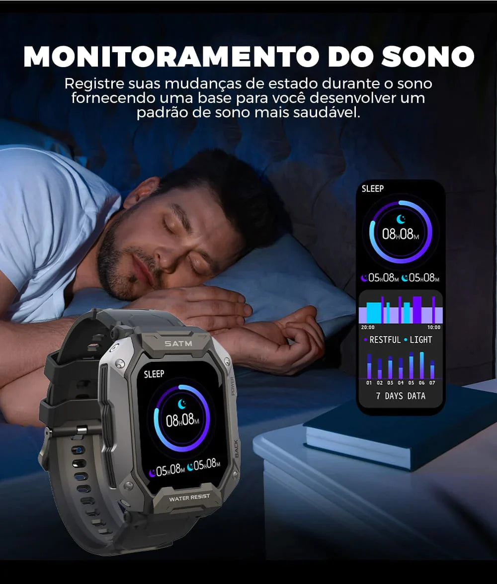 Smartwatch Militar  | Prova d'Água | Fitness | Masculino