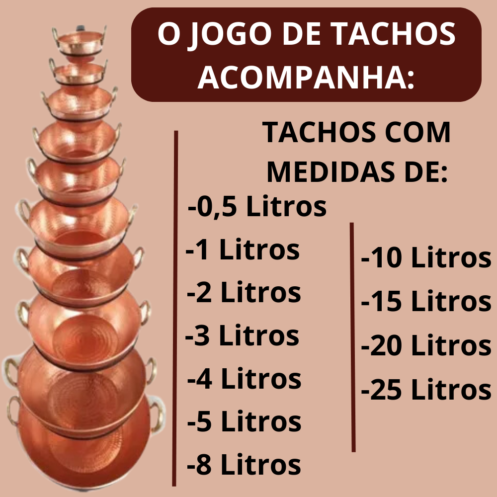 Jogo Tachos de Cobre Artesanal - 10 Unidades | ÚLTIMO DIA DE PROMOÇÃO🔥