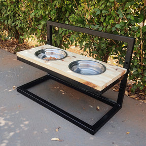 Comedouro Madeira E Ferro Ajustável Duplo Cães E Gatos