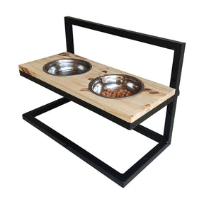 Comedouro Madeira E Ferro Ajustável Duplo Cães E Gatos