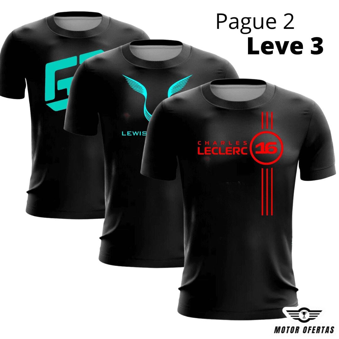 Compre 2 Leve 3 - Camisetas Pretas da F1 de Algodão