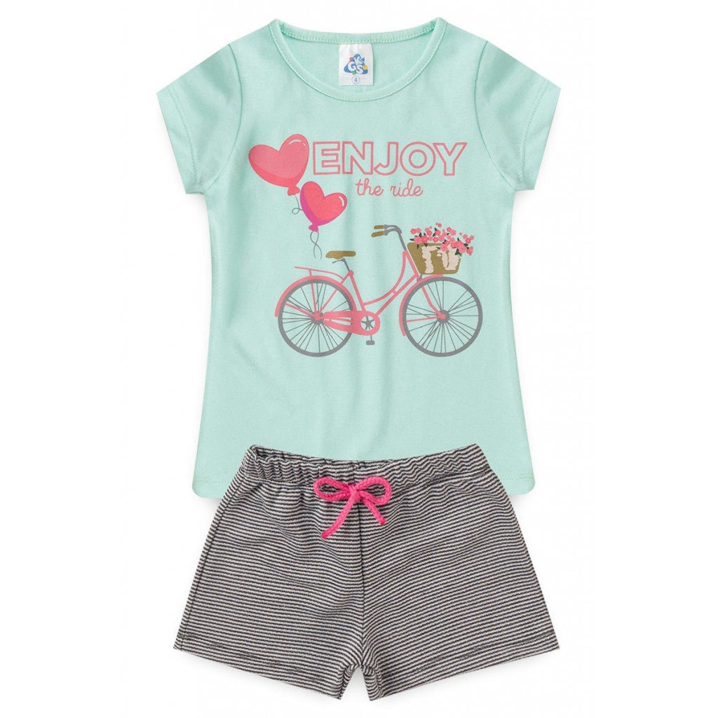 Conjunto Infantil de Verão para Menina Blusa e Shorts 4 ao 14