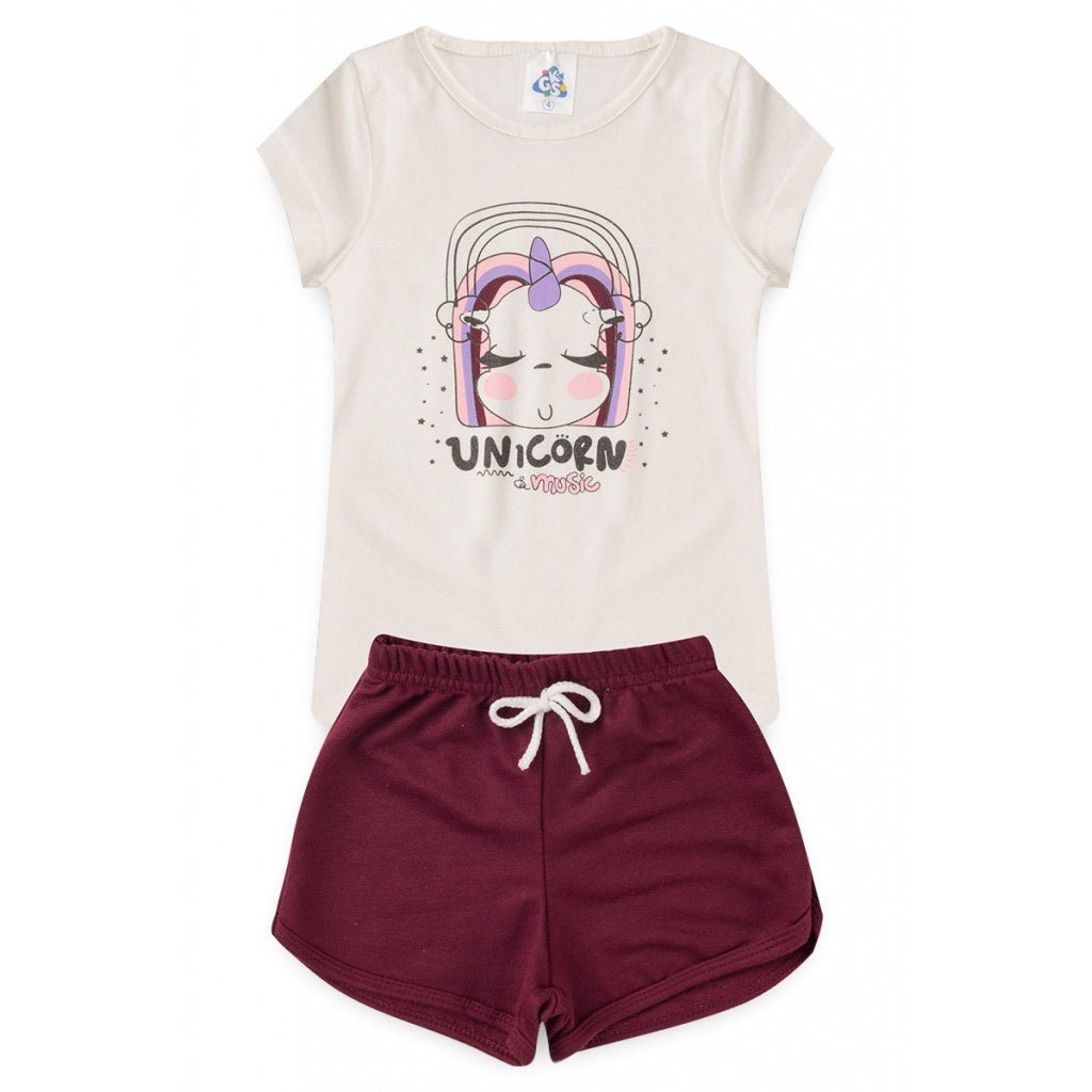 Conjunto Infantil de Verão para Menina Blusa e Shorts 4 ao 14